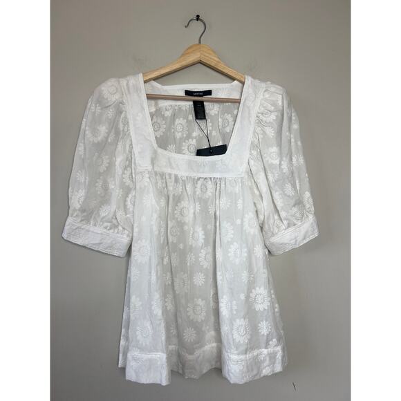 NWT Smythe Floral Embroidered Square Neck Puff Sleeve Top White Size: Medium - Picture 2 of 8